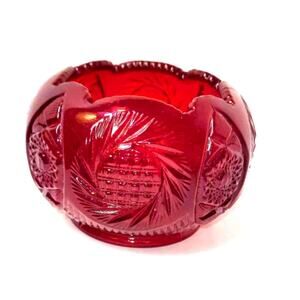 Deep Ruby Red Vintage Fenton Cut Crystal Bowl w/Pinwheel Star Glass Bowl